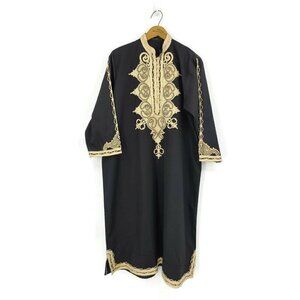 Vintage Black Embroidered Caftan Womens M/L? Dress Dashiki Tunic